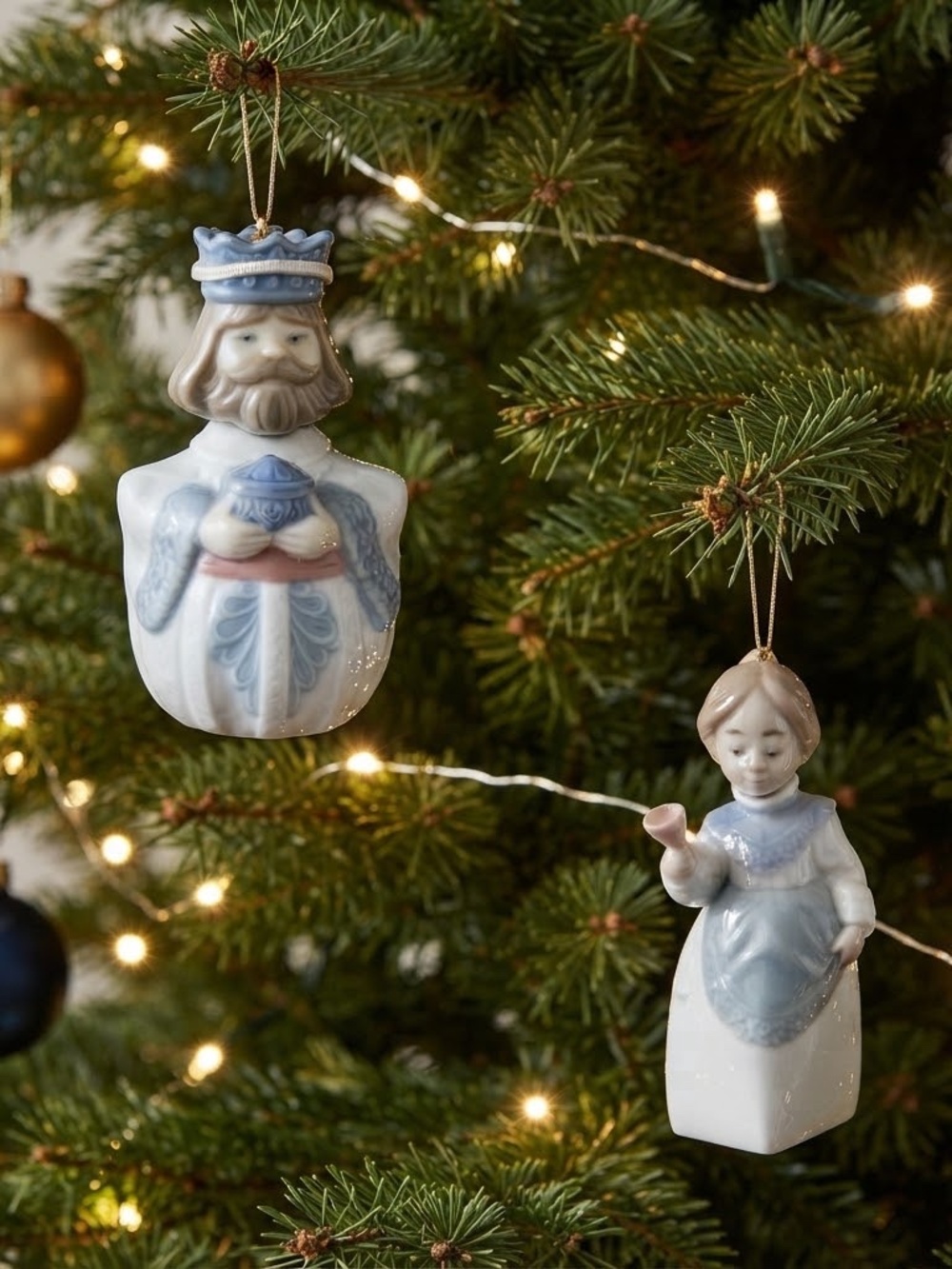 2 LLADRO Christmas Ornaments King Gaspar & Mrs. Claus in Original Boxes